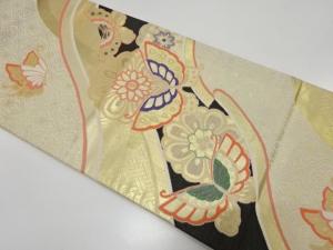 リボンに蝶・花模様織り出し　全通振袖用袋帯